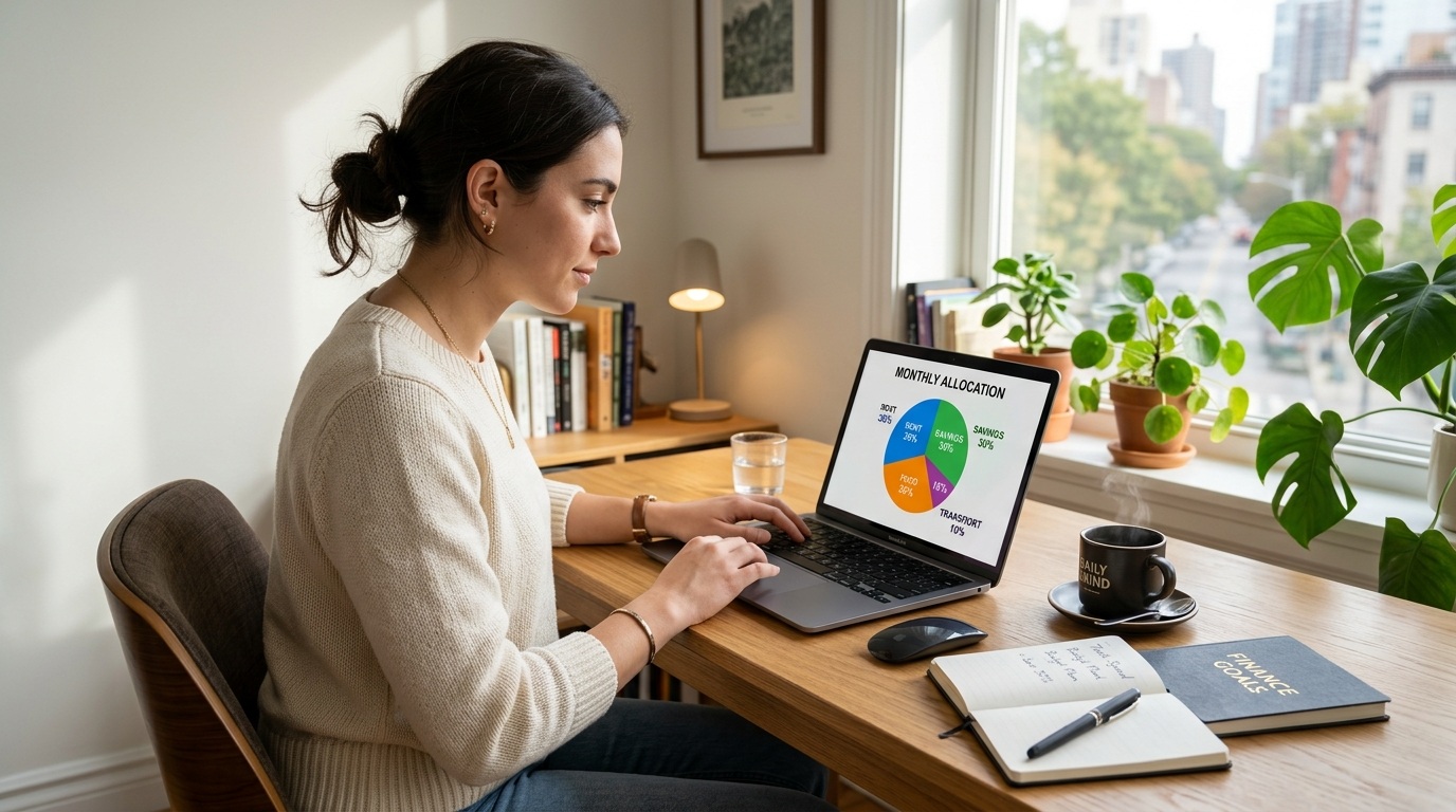 A person sitting at a modern sunlit wooden desk, capturing a bright and contemporary workspace with natural lighting.