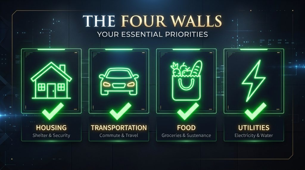 Four walls with glowing priority symbols.