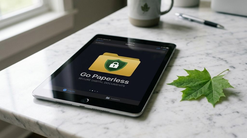 A digital tablet device featuring a prominent protective shield symbol, representing advanced cybersecurity measures and mobile data protection for users.
