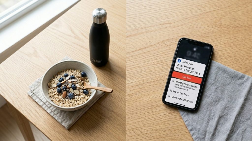 A well-lit kitchen table with a clean wooden surface placed in a modern dining area or breakfast nook.