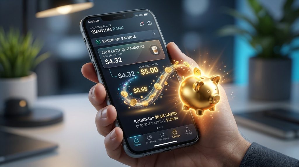 A detailed view of a smartphone screen showing a professional mobile banking application interface with financial data and account management features.