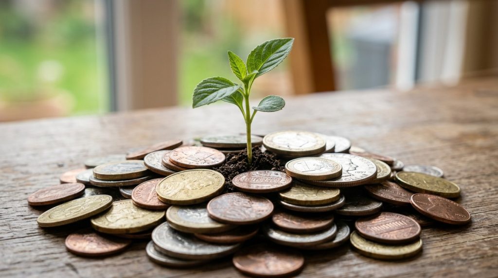 A young green plant sprouting and growing with vibrant leaves showing signs of healthy development and vitality in a natural setting.
