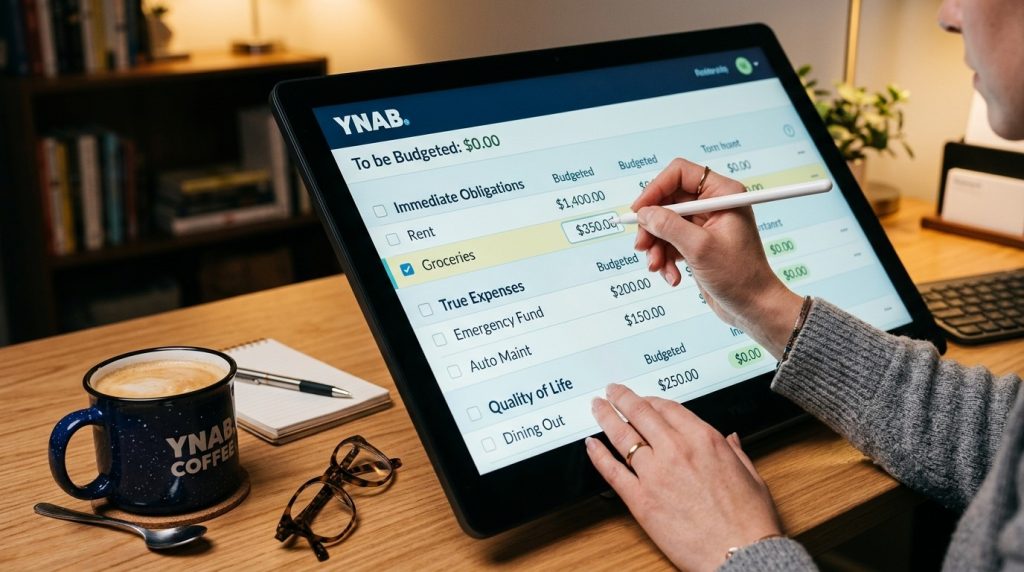 A close up view of a hand assigning various job roles or tasks to a team representing management and workforce organization in a professional setting.