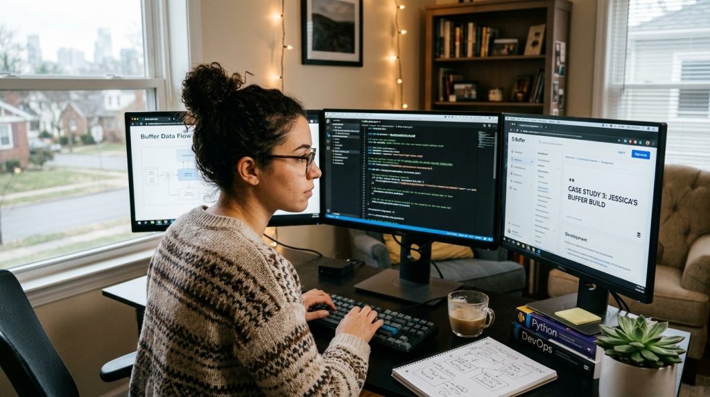 A detailed view showing the progress of Jessica's custom buffer build project, capturing the intricacies of the assembly and design process.