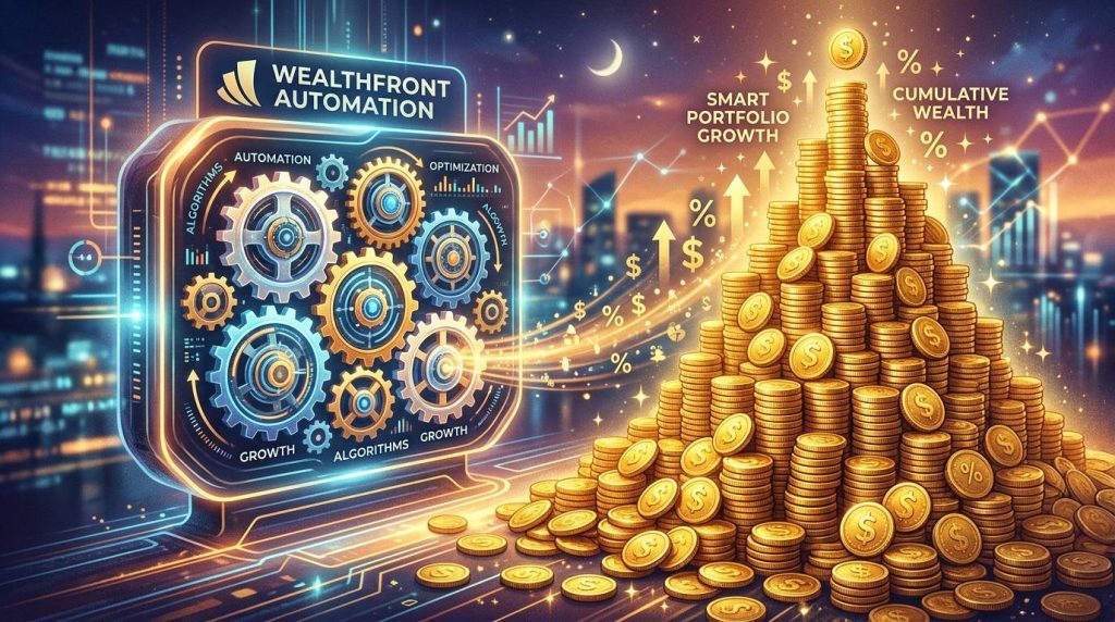 A conceptual representation featuring intricate mechanical gears that symbolize Wealthfront's advanced automation systems for financial management and investment strategy.