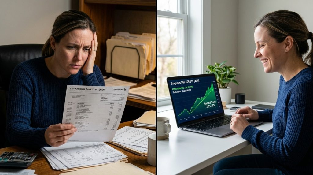 A person looking visibly stressed and overwhelmed while dealing with financial matters or complicated banking transactions inside a bank branch.