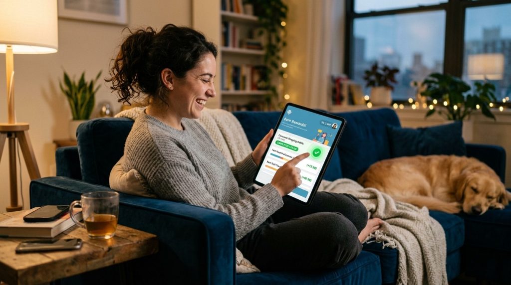 A person carefully reviewing and checking paper survey documents or digital feedback forms to analyze data and gather insights from participants.