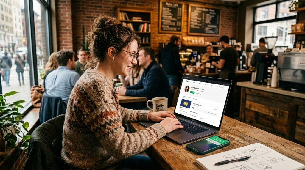 A professional person is diligently working on a specific task or project at a desk, showcasing focus and productivity in a modern work environment.