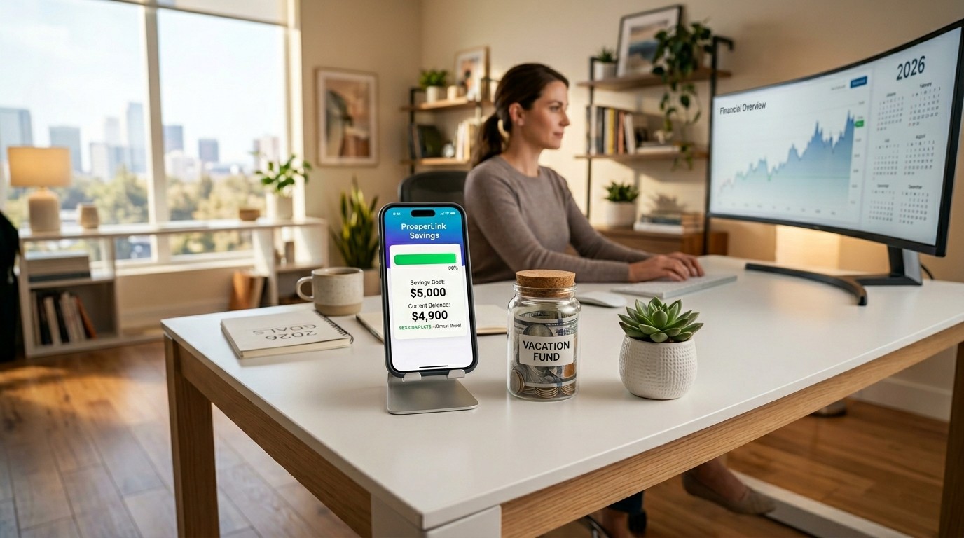 A modern smartphone screen displaying a personal finance application that shows a significant increase in savings and accumulated wealth.