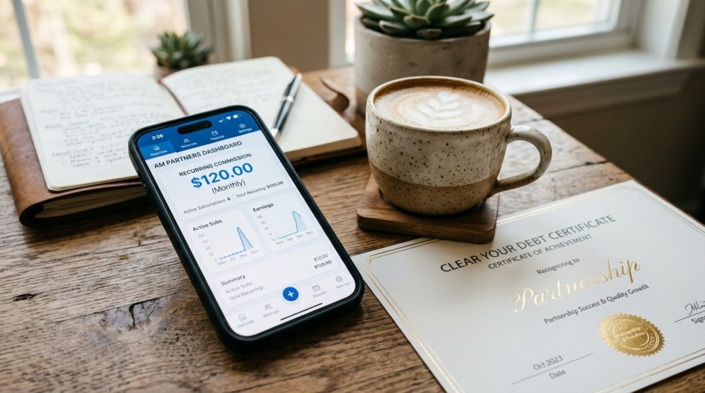 A detailed close up of a modern smartphone screen displaying affiliate marketing metrics and digital sales data tracking information.