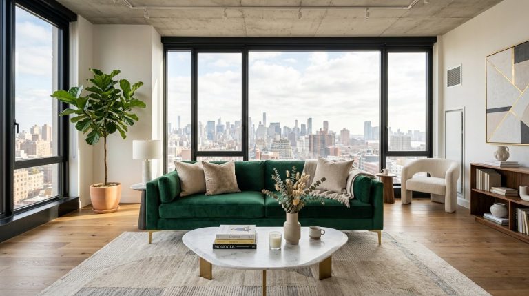 A sleek modern living room sofa featuring a stylish design on a budget.