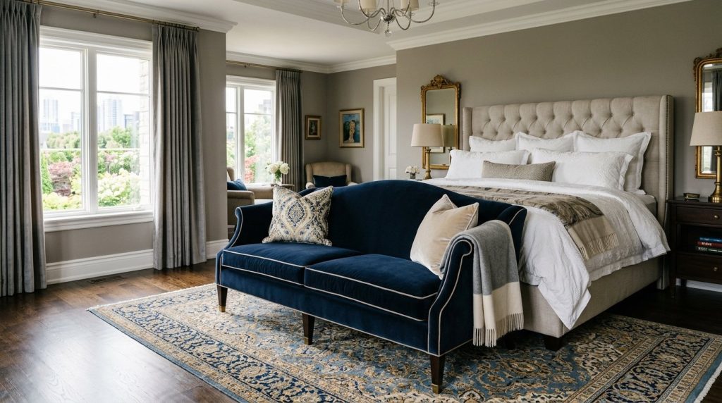 A modern comfortable sofa in a bright living room setup, perfect for budget-friendly home interior design.
