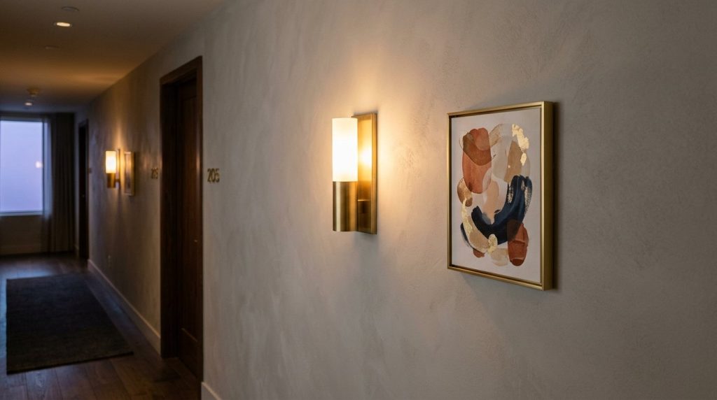 Organized apartment hallway with clever space-saving storage solutions.