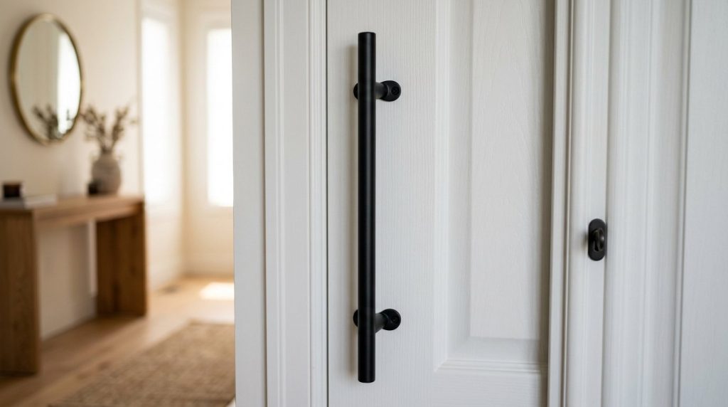 Organized apartment hallway with clever wall-mounted storage and shelving hacks for small spaces.