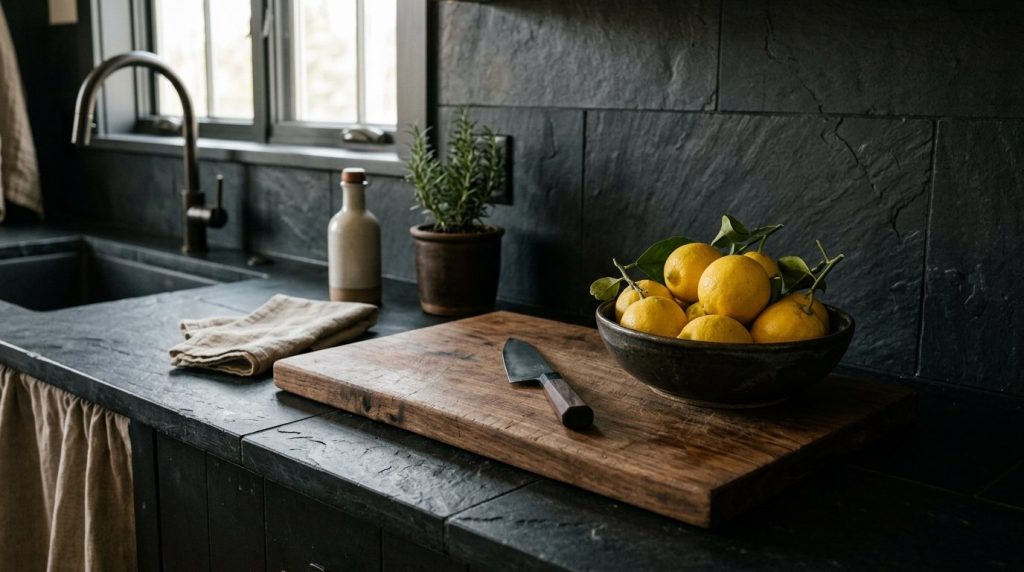 Modern kitchen countertop with premium finish achieved on a low budget