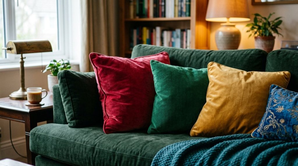 A comfortable plush sofa centerpiece in a modern living room setting