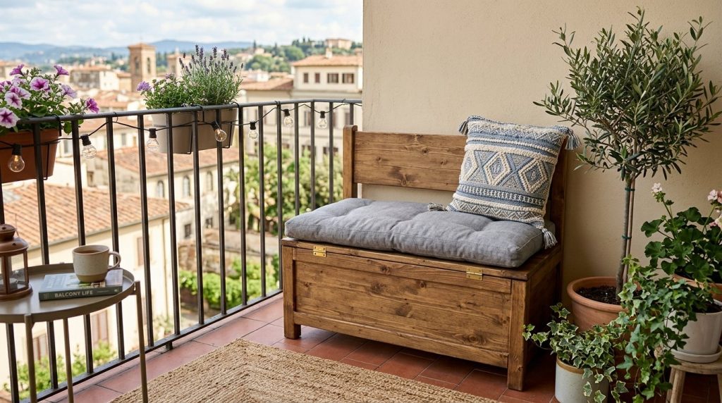 A sleek, compact wooden bench with natural grain, perfect for entryways or small living areas.