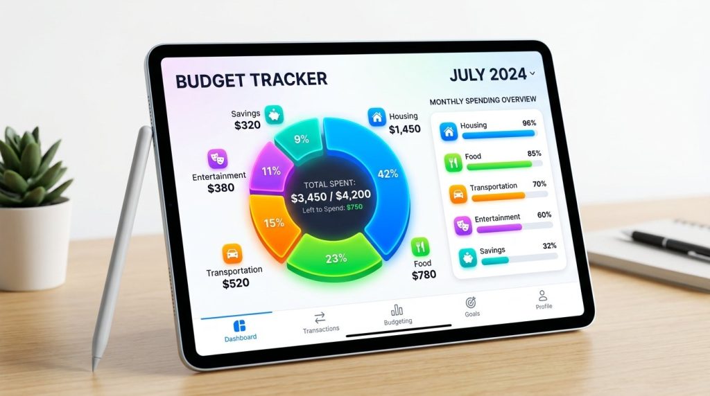 A detailed digital budget dashboard displayed on a screen for financial planning.
