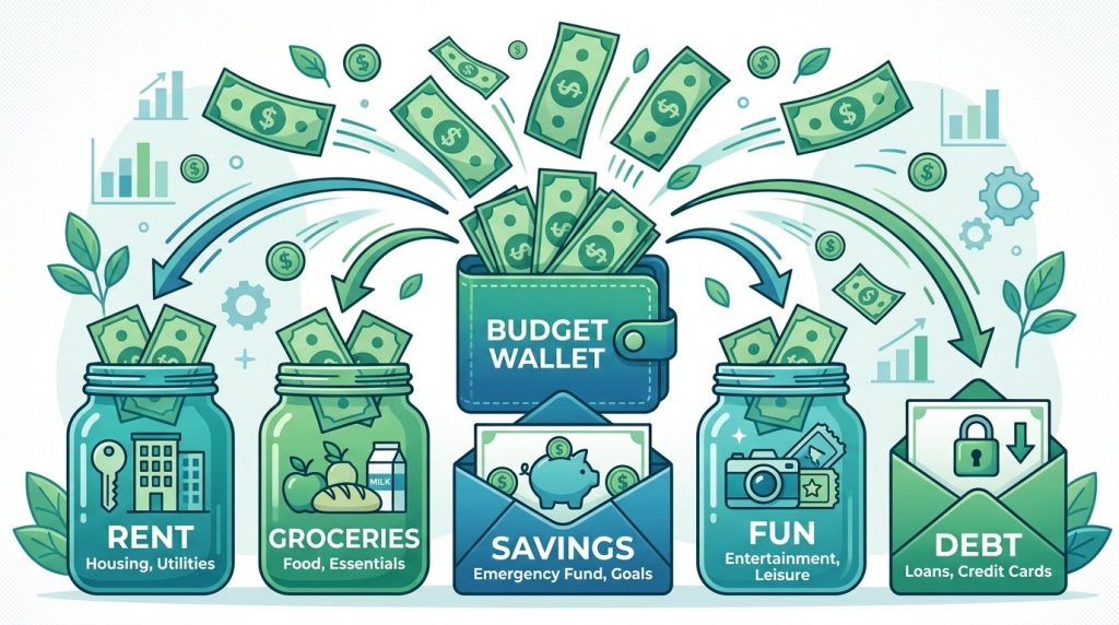 A flurry of US dollar bills floating and flying in the air.