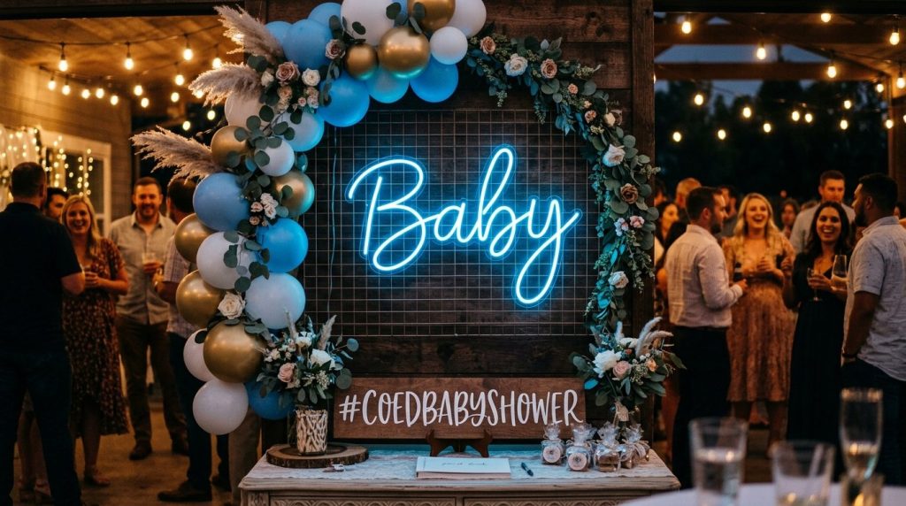 A glowing neon sign casting vibrant light against a dark background.