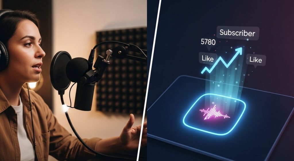 Professional microphone and camera setup for starting a YouTube channel or a podcast.