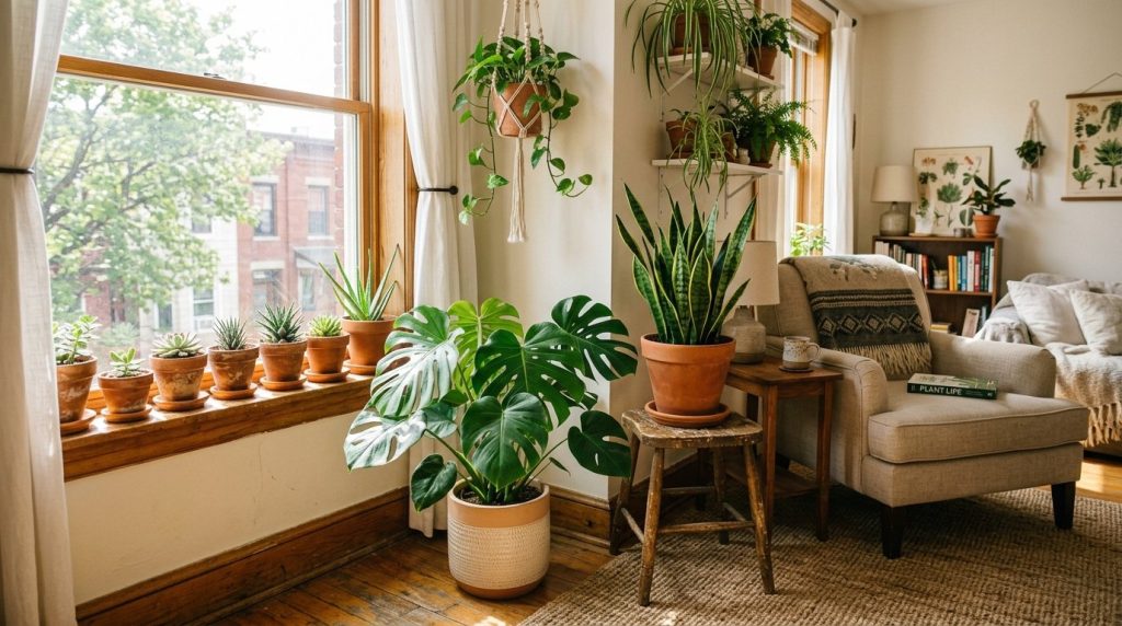 Cozy and stylish small apartment living area decorated on a budget