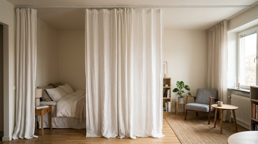 A cozy, affordable small apartment living area featuring space-saving decor and budget-friendly furniture.