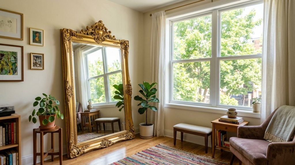 A cozy, budget-friendly small apartment decorated with affordable furniture and space-saving organization solutions.