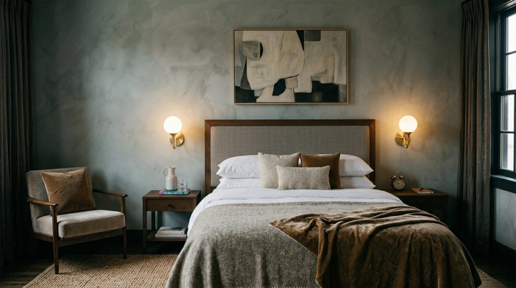 A stylish and modern apartment interior with luxury aesthetic decor elements on a budget.