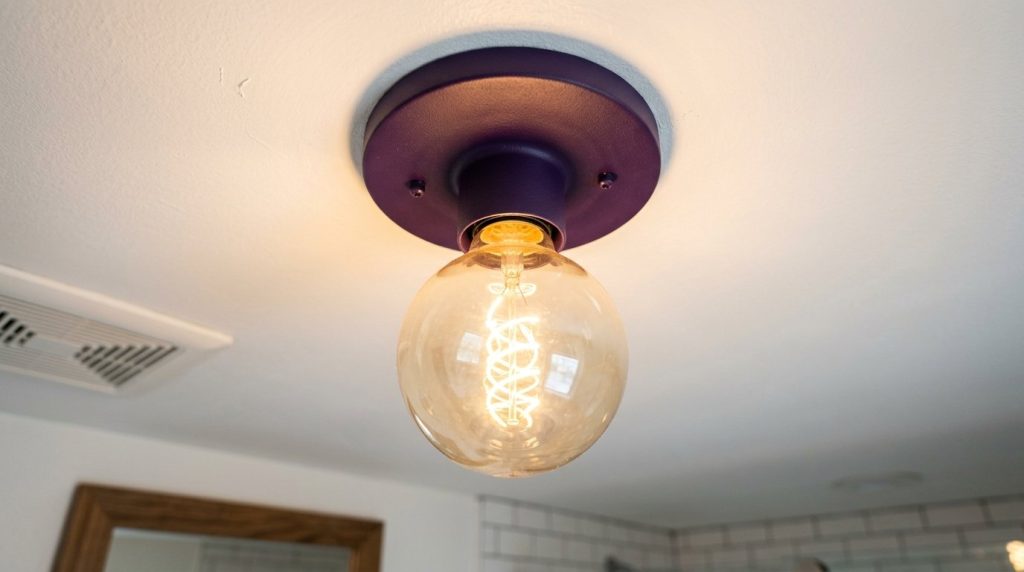 A sleek, modern recessed ceiling light fixture installed in a clean, bright bathroom.