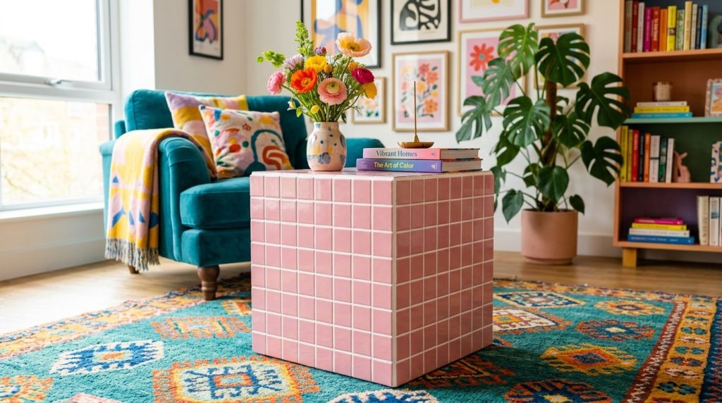 A sleek, minimalist cube side table displayed in a modern living room setting.