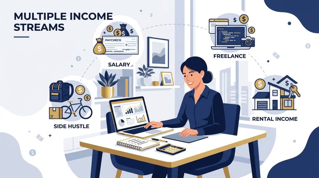 A focused professional working at a clean, organized modern office desk.