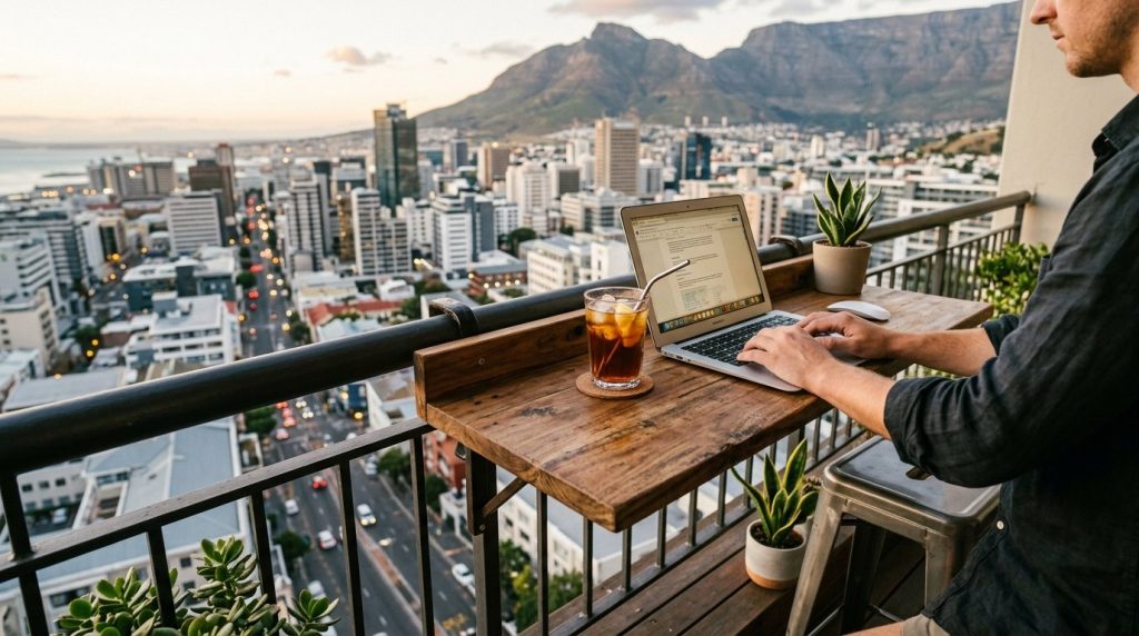 A detailed close-up shot of a smooth, polished wooden bar top with natural grain textures.