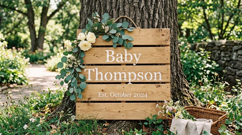 A decorative handmade wooden pallet sign featuring a rustic aesthetic.