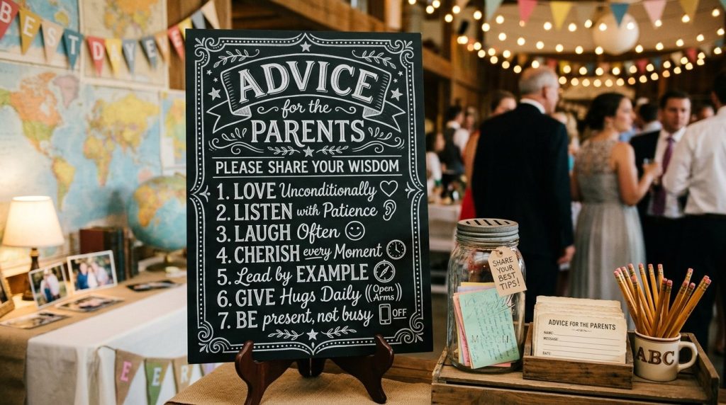 A well-organized schoolroom learning station with educational advice and study materials.