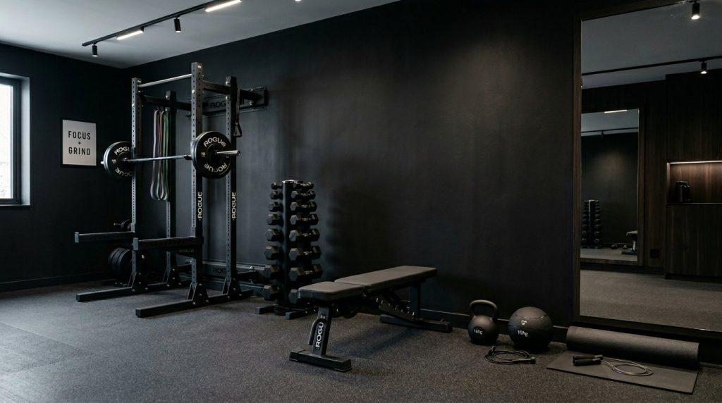 Close up shot of contemporary interior design elements with a sophisticated matte black finish.
