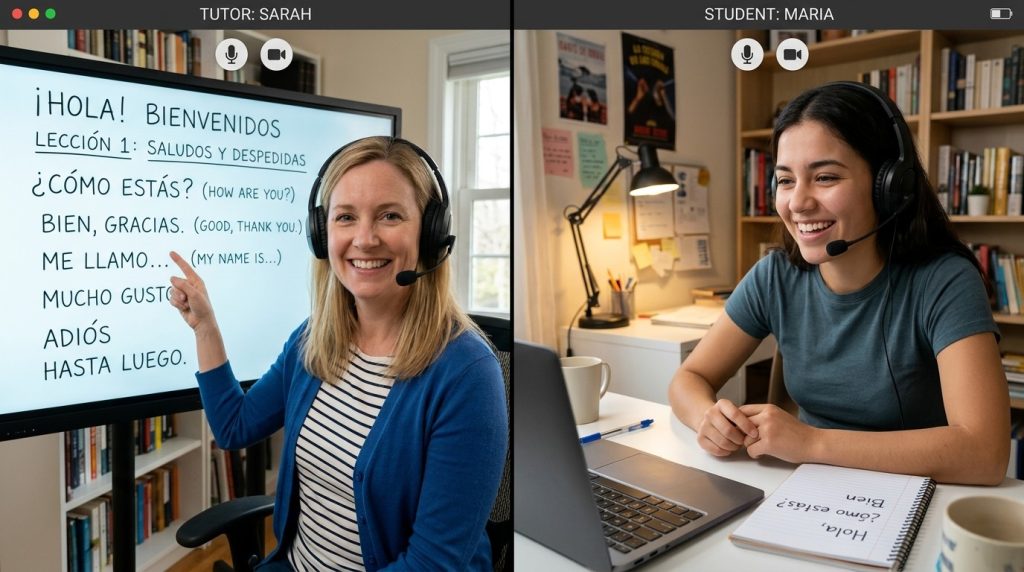 A photograph capturing a focused interaction between a professional tutor and a student engaged in a collaborative learning session.