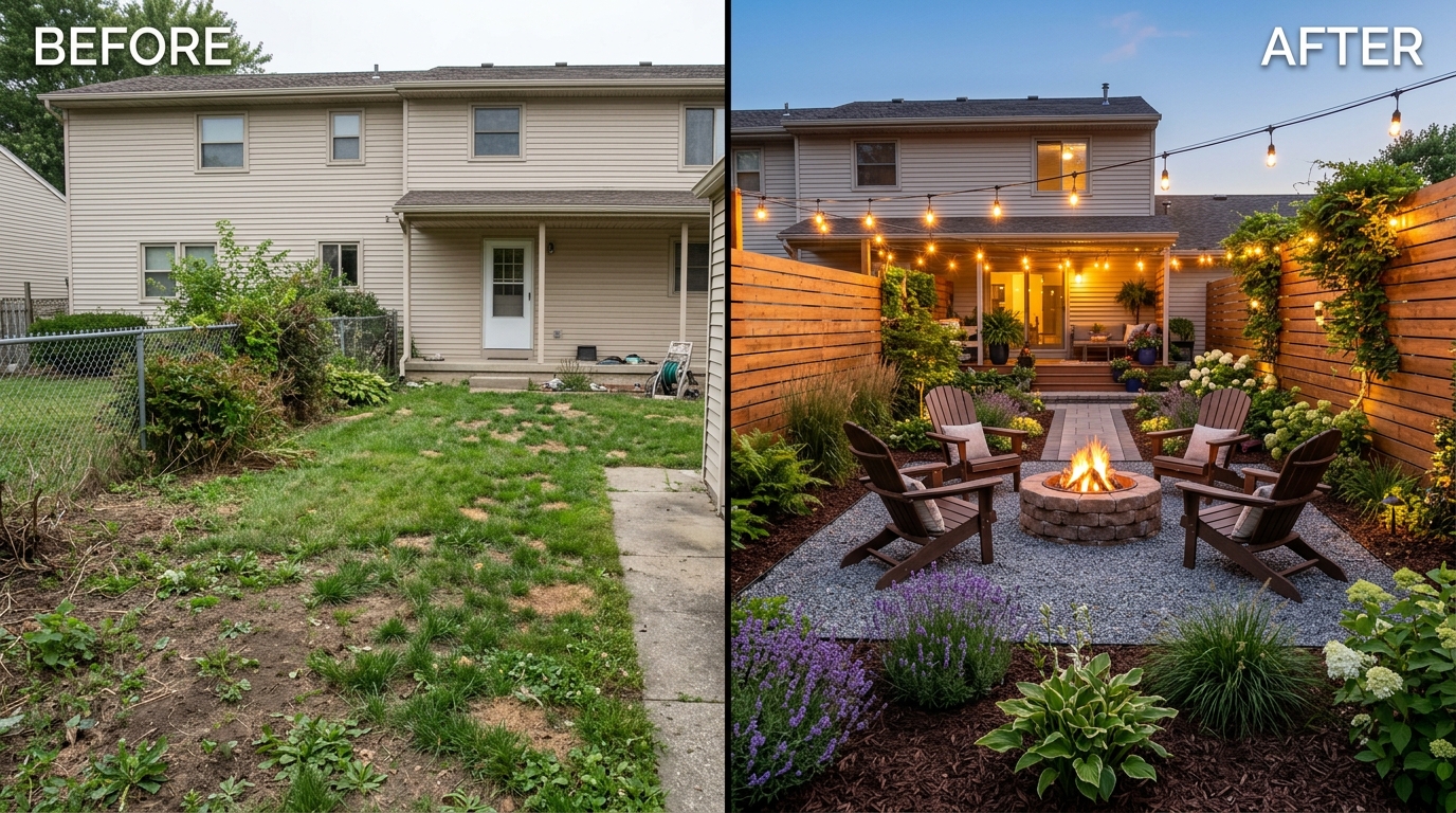 Backyard before and after